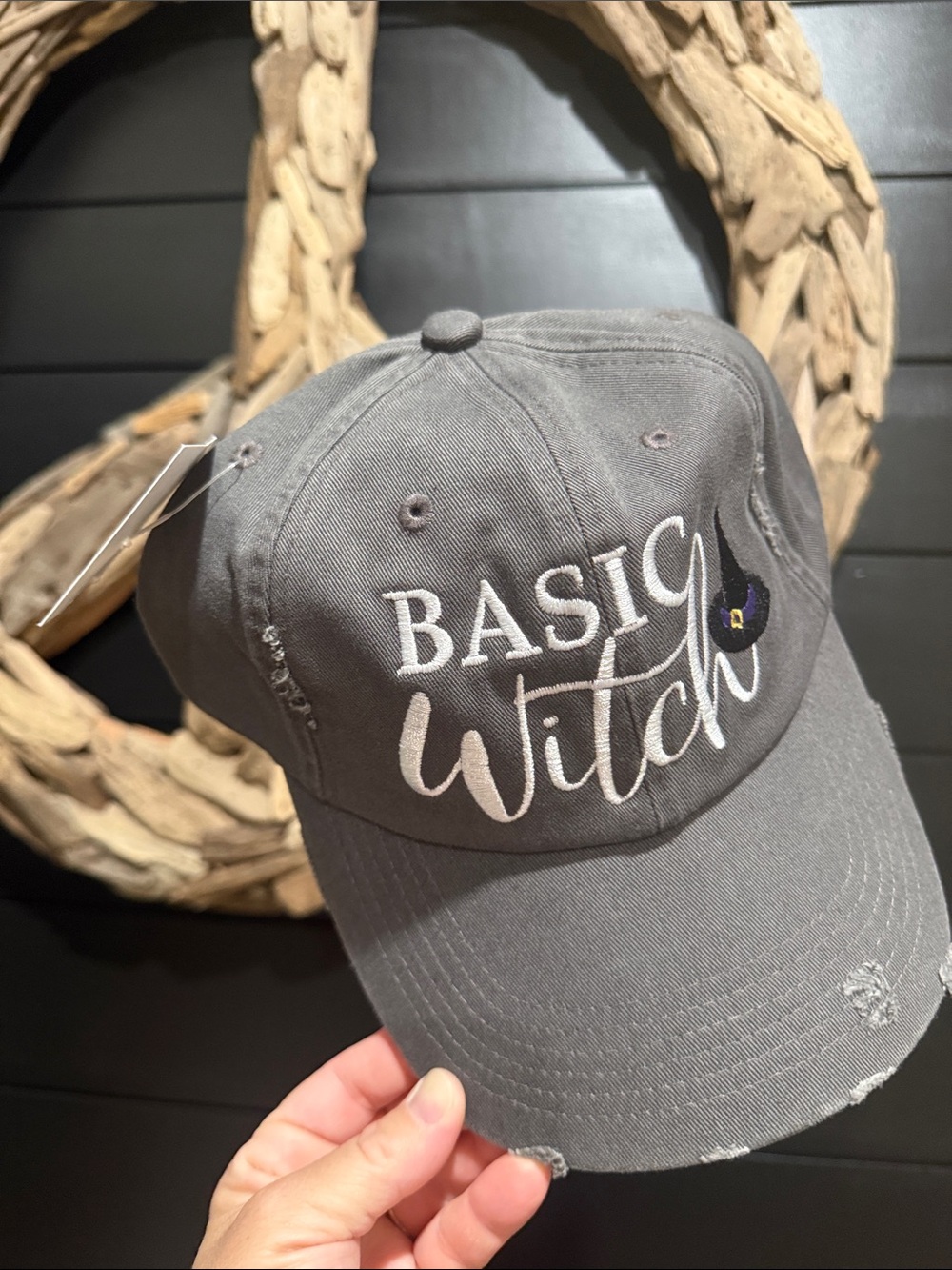 Basic Witch Embroidered Baseball Cap - Gray - Halloween 🎃
